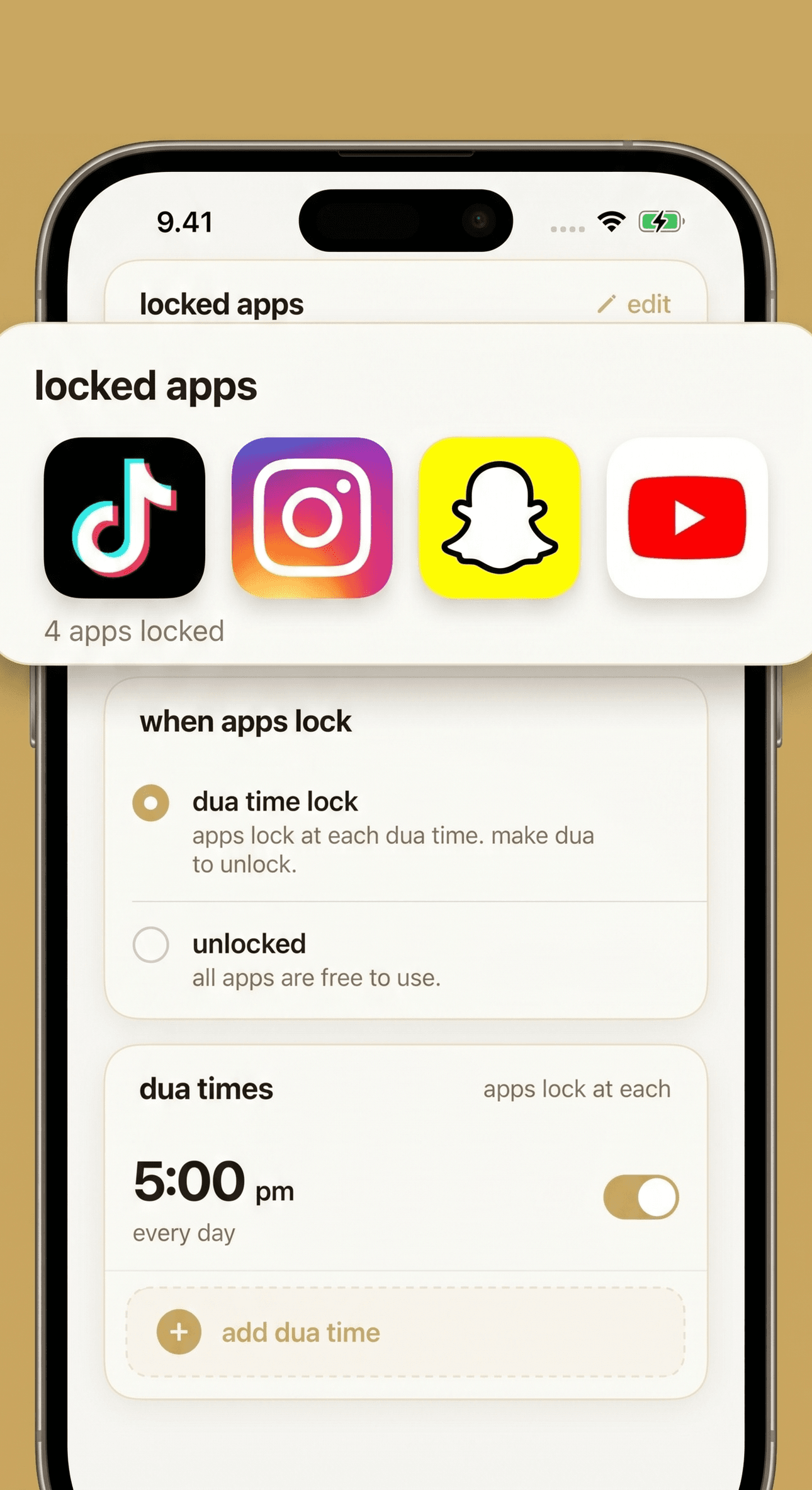 Dua Lock running on a phone